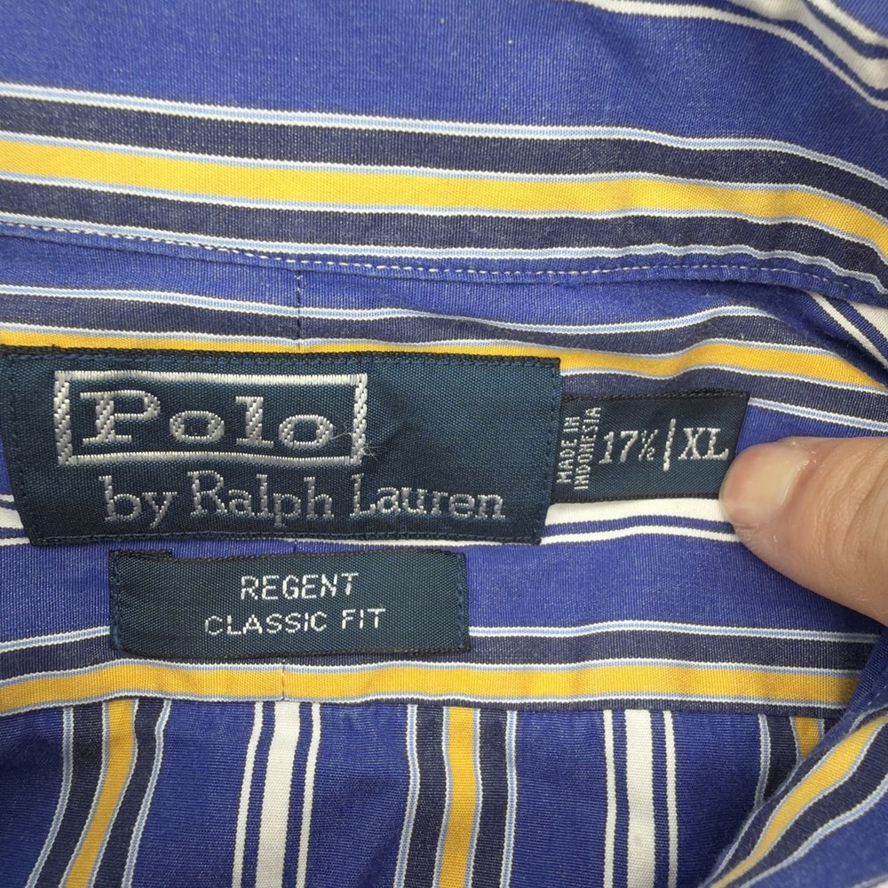Vintage Polo Ralph Lauren Shirt Men 17.5 XL Blue Striped Regent Classic Fit - Picture 5 of 8